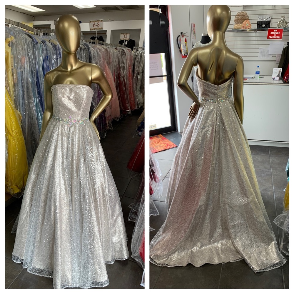 strapless sequin ball gown